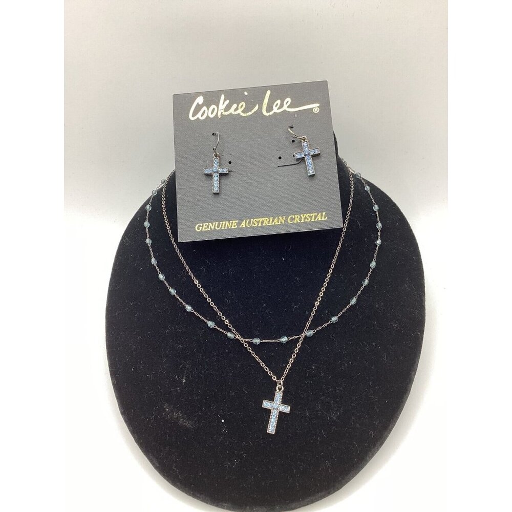 Cookie Lee Genuine Blue Austrian Crystal Necklace & Earrings Set-NOS-NWT-2